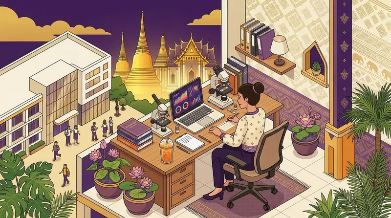 นักวิจัยชาวไทยกำลังทำงานวิจัยในห้องปฏิบัติการ